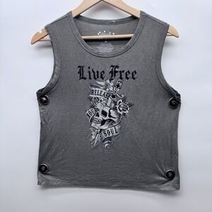 OG BABE Women's Medium Live Free Skull Graphic Tank Top - Heather Gray